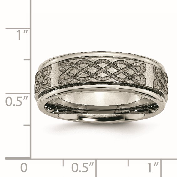Chisel Titanium Brushed and Polished Celtic Laser Design 8mm Ridged Edge Band