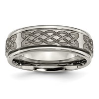 Chisel Titanium Brushed and Polished Celtic Laser Design 8mm Ridged Edge Band view 1