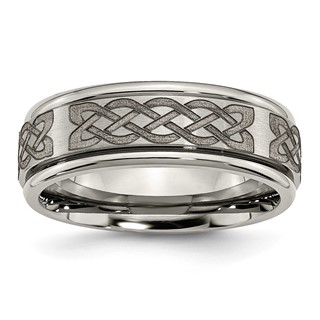 Chisel Titanium Brushed and Polished Celtic Laser Design 8mm Ridged Edge Band