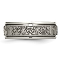 Chisel Titanium Brushed and Polished Cross Laser Design 8mm Ridged Edge Band view 3
