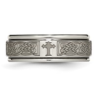 Chisel Titanium Brushed and Polished Cross Laser Design 8mm Ridged Edge Band view 4