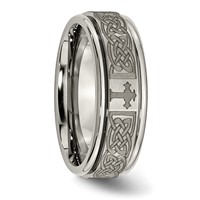 Chisel Titanium Brushed and Polished Cross Laser Design 8mm Ridged Edge Band view 5