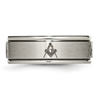 Chisel Titanium Brushed and Polished Masonic Laser Design 8mm Ridged Edge Band view 3