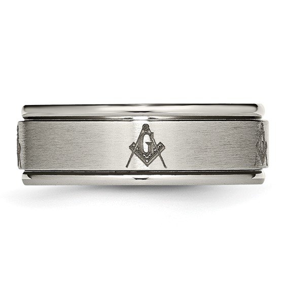 Chisel Titanium Brushed and Polished Masonic Laser Design 8mm Ridged Edge Band