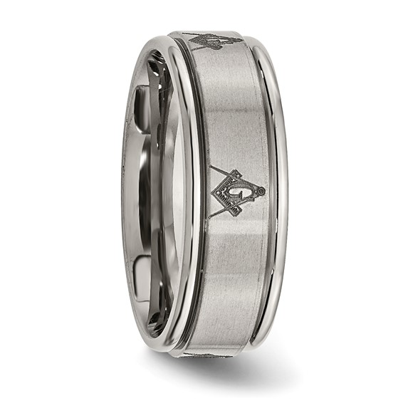 Chisel Titanium Brushed and Polished Masonic Laser Design 8mm Ridged Edge Band