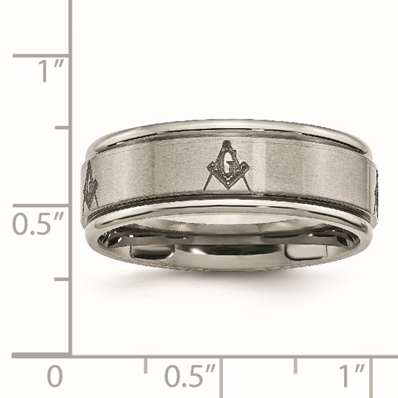 Chisel Titanium Brushed and Polished Masonic Laser Design 8mm Ridged Edge Band
