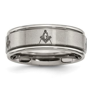 Chisel Titanium Brushed and Polished Masonic Laser Design 8mm Ridged Edge Band