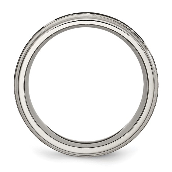 Chisel Titanium Brushed and Polished Claddagh Laser Design 8mm Ridged Edge Band