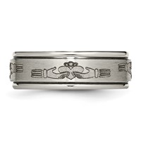 Chisel Titanium Brushed and Polished Claddagh Laser Design 8mm Ridged Edge Band view 3