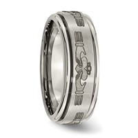 Chisel Titanium Brushed and Polished Claddagh Laser Design 8mm Ridged Edge Band view 4