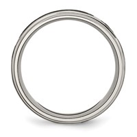 Chisel Titanium Brushed and Polished Cross Laser Design 8mm Ridged Edge Band view 2