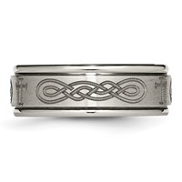 Chisel Titanium Brushed and Polished Cross Laser Design 8mm Ridged Edge Band view 3