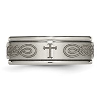 Chisel Titanium Brushed and Polished Cross Laser Design 8mm Ridged Edge Band view 4