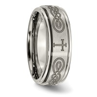 Chisel Titanium Brushed and Polished Cross Laser Design 8mm Ridged Edge Band view 5