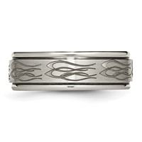 Chisel Titanium Brushed and Polished Flame Laser Design 8mm Ridged Edge Band view 3