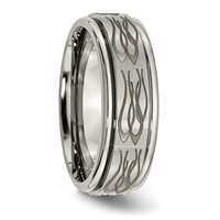 Chisel Titanium Brushed and Polished Flame Laser Design 8mm Ridged Edge Band view 4