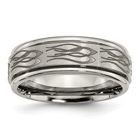 Chisel Titanium Brushed and Polished Flame Laser Design 8mm Ridged Edge Band view 1