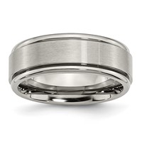 Chisel Titanium Brushed Center 8mm Ridged Edge Band view 1