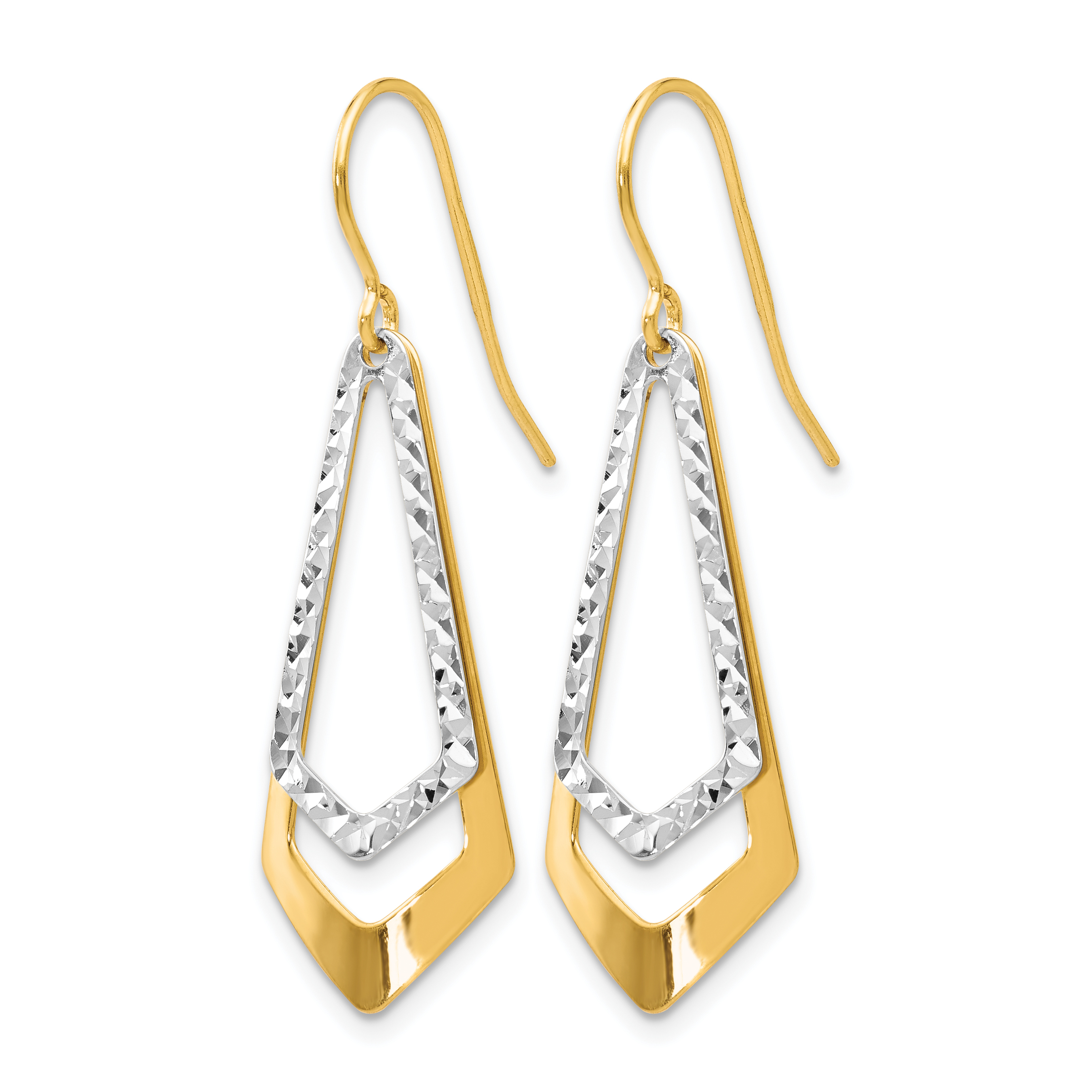 10K Two-tone D/C Shepherd Hook Dangle Earrings TB13 detailed image 2