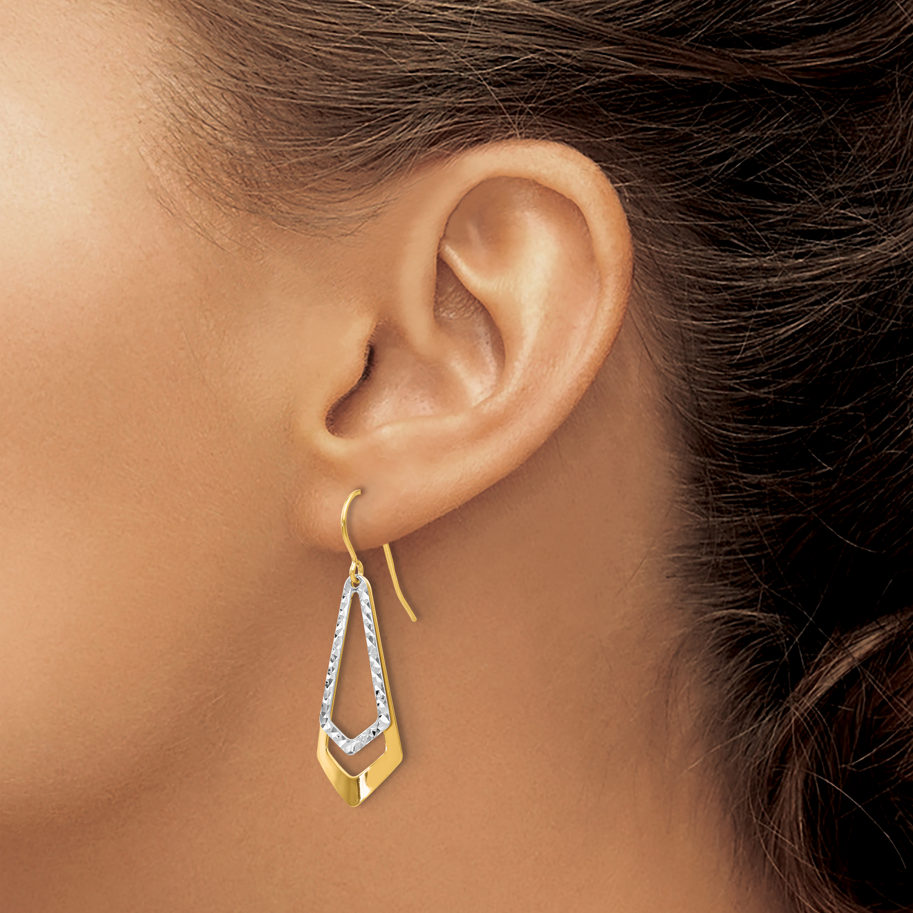 10K Two-tone D/C Shepherd Hook Dangle Earrings TB13 detailed image 3