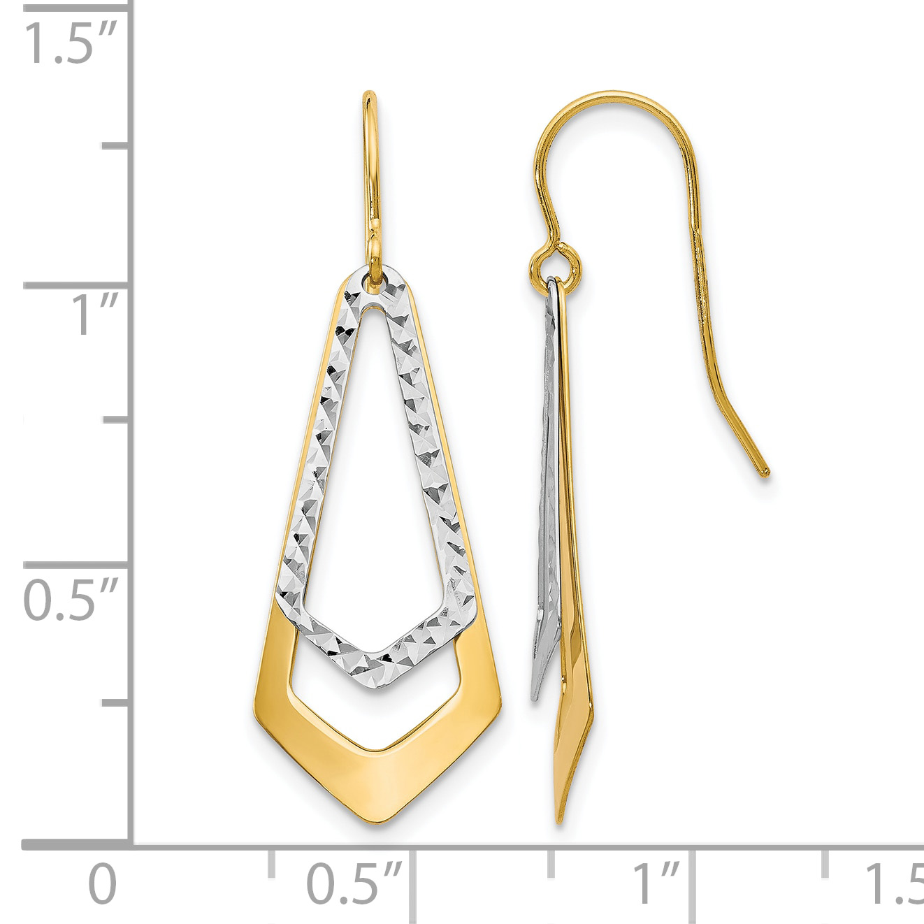 10K Two-tone D/C Shepherd Hook Dangle Earrings TB13 detailed image 4