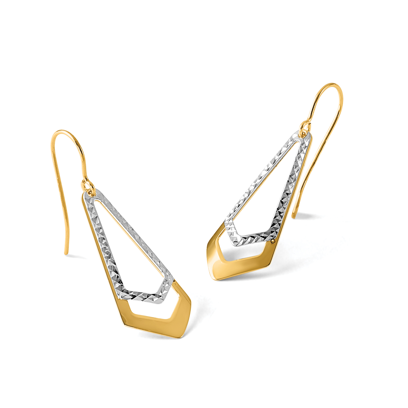 10K Two-tone D/C Shepherd Hook Dangle Earrings TB13 detailed image 5