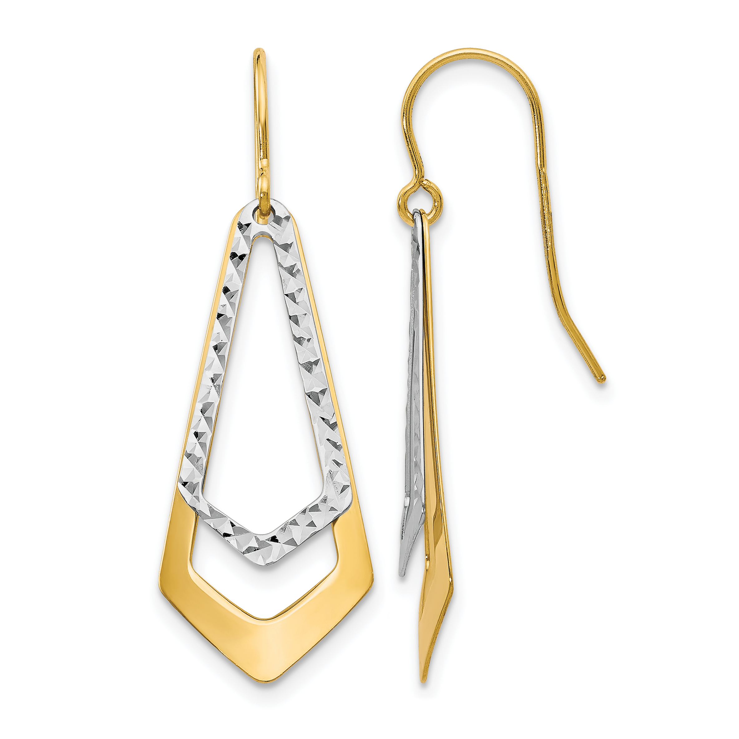 10K Two-tone D/C Shepherd Hook Dangle Earrings TB13 main product image
