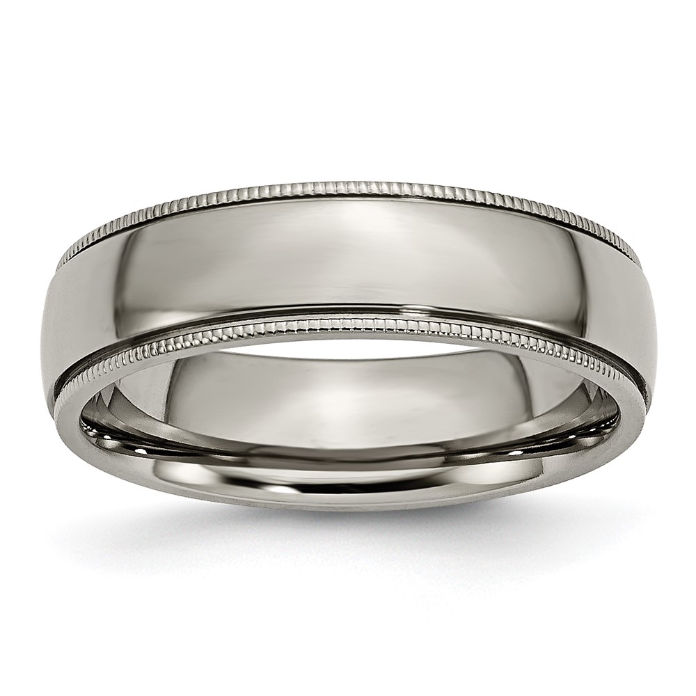 Titanium Polished 6mm Grooved and Beaded Edge Band