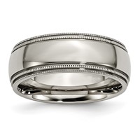 Chisel Titanium Polished 8mm Grooved and Beaded Edge Band view 1