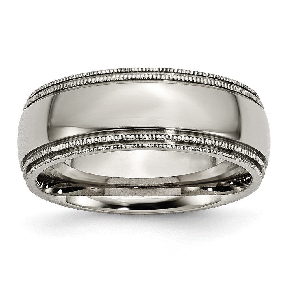 Titanium Polished 8mm Grooved and Beaded Edge Band