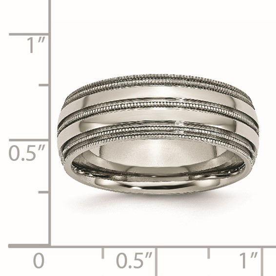 Titanium Grooved and Beaded Edge 8mm Polished Band