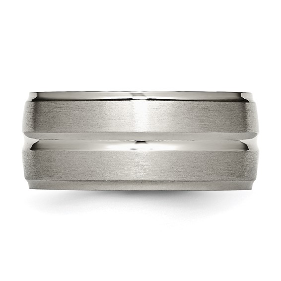 Chisel Titanium Brushed and Polished 10mm Grooved Ridged Edge Band
