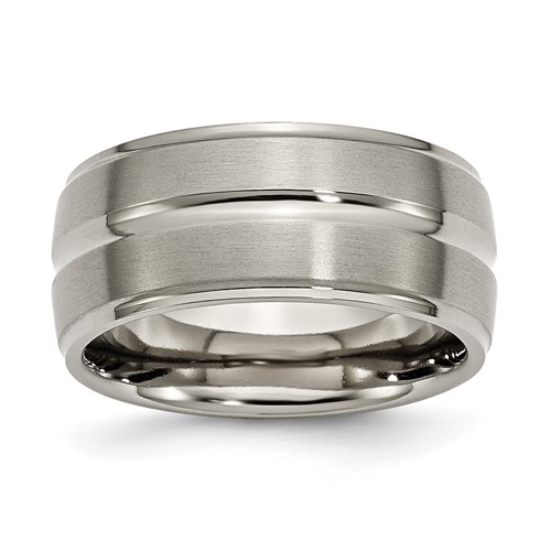 Chisel Titanium Brushed and Polished 10mm Grooved Ridged Edge Band