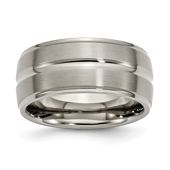 Chisel Titanium Brushed and Polished 10mm Grooved Ridged Edge Band