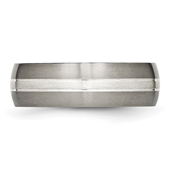 Chisel Titanium Brushed and Polished with Sterling Silver Inlay 7mm Grooved Band