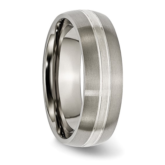 Chisel Titanium Brushed and Polished with Sterling Silver Inlay 7mm Grooved Band