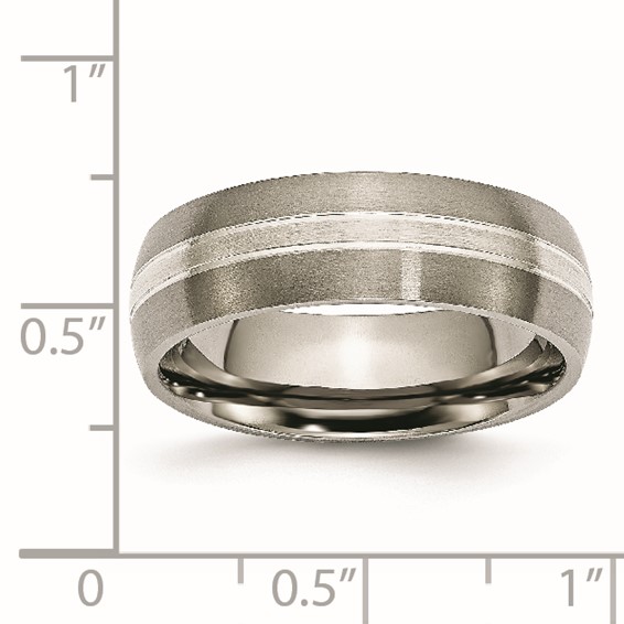 Chisel Titanium Brushed and Polished with Sterling Silver Inlay 7mm Grooved Band