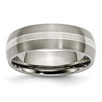 Chisel Titanium Brushed and Polished Band with Sterling Silver Inlay 7mm Grooved view 1