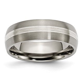 Chisel Titanium Brushed and Polished with Sterling Silver Inlay 7mm Grooved Band
