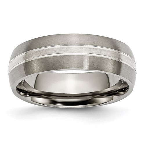 Chisel Titanium Brushed and Polished with Sterling Silver Inlay 7mm Grooved Band