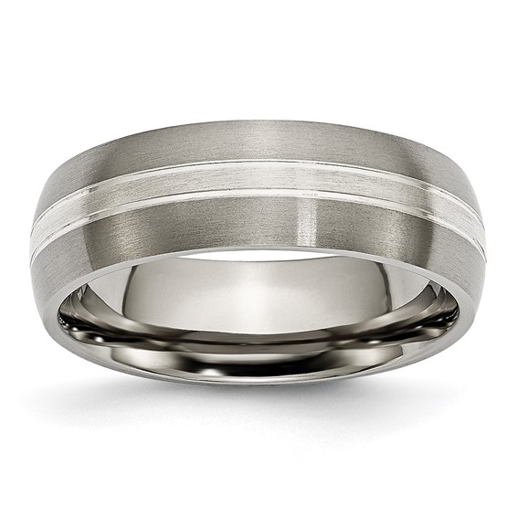 Chisel Titanium Brushed and Polished with Sterling Silver Inlay 7mm Grooved Band