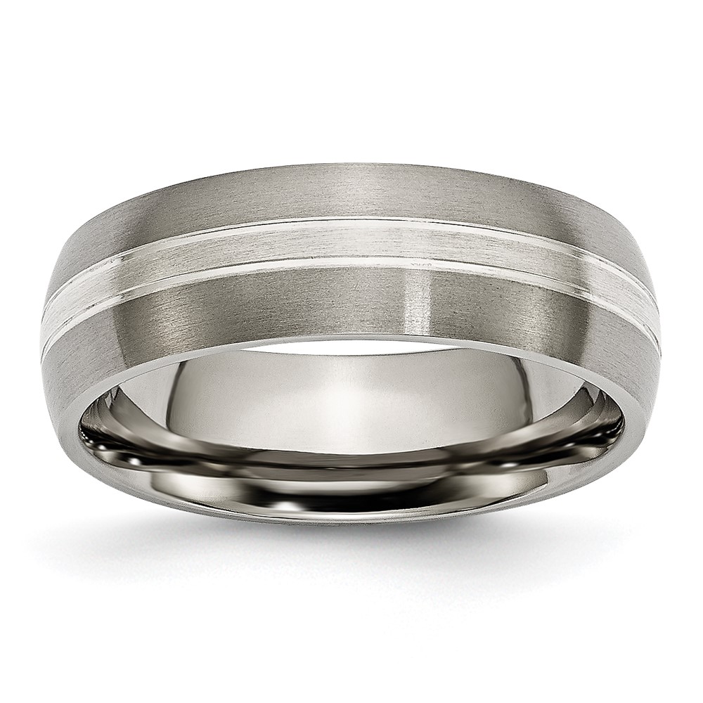 Titanium Brushed/Polished w/Sterling Silver Inlay 7mm Grooved Band