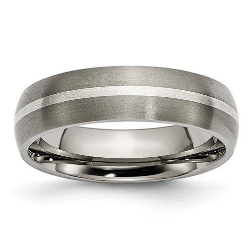Chisel Titanium Brushed with Sterling Silver Inlay 6mm Band
