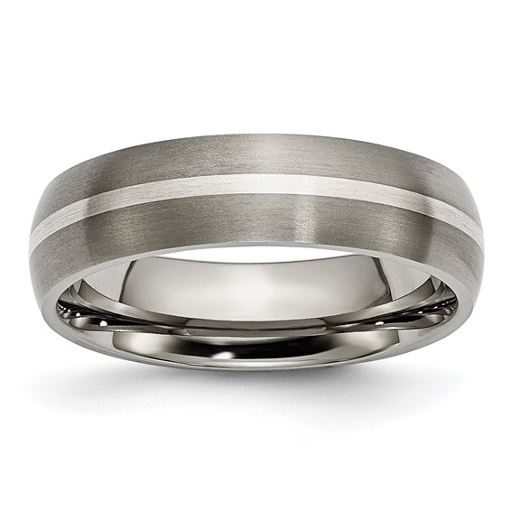 Chisel Titanium Brushed with Sterling Silver Inlay 6mm Band