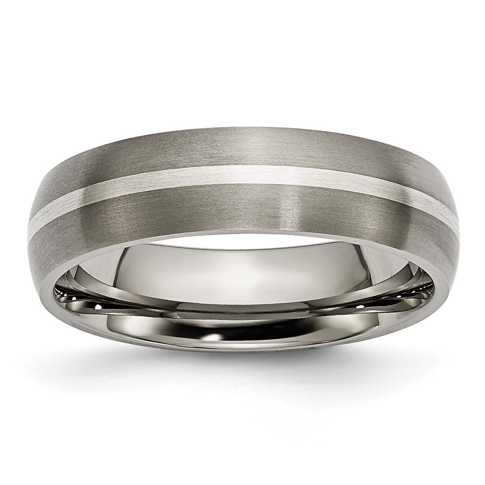 Titanium Brushed w/Sterling Silver Inlay 6mm Band