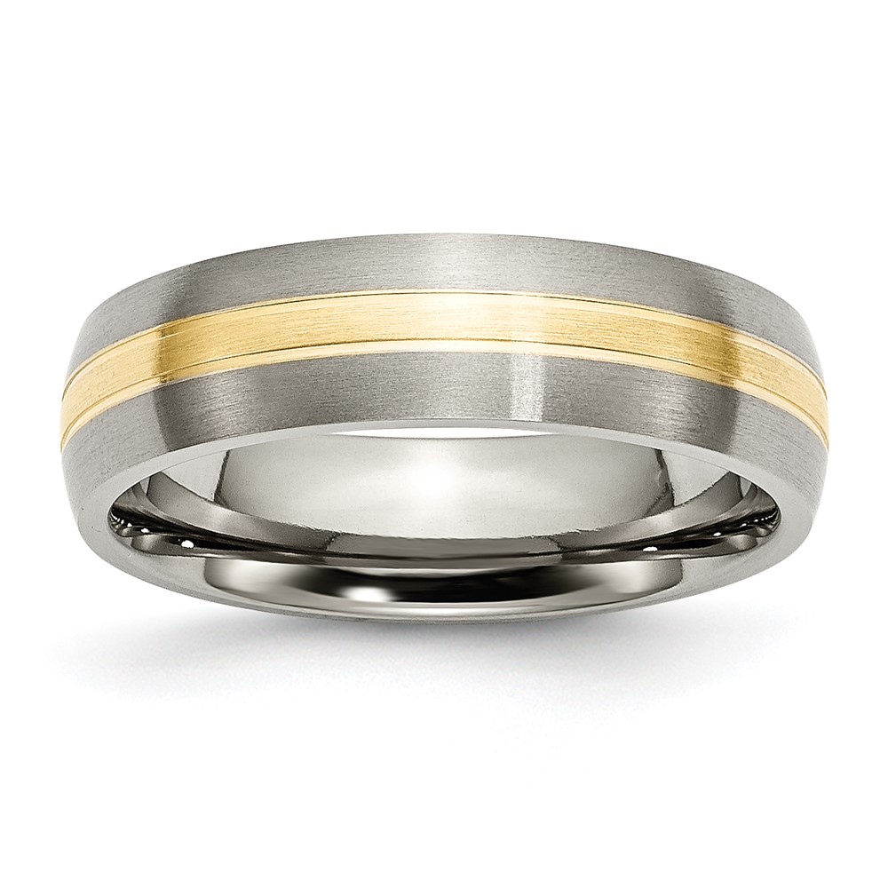 Titanium Brushed w/14k Yellow Inlay 6mm Grooved Band