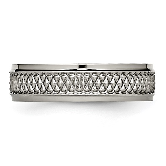 Titanium Ridged Edge Weave Design 6mm Polished Band