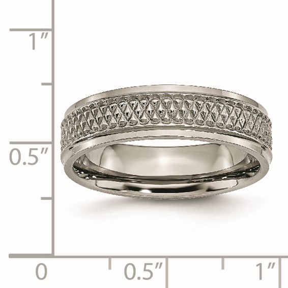 Titanium Ridged Edge Weave Design 6mm Polished Band
