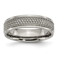Titanium Ridged Edge Weave Design 6mm Polished Band view 1