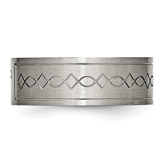 Chisel Titanium Brushed Cross Design 8mm Flat Band